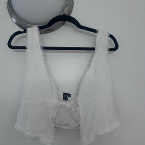 Windsor White Lace-Trimmed Cropped Tank Top